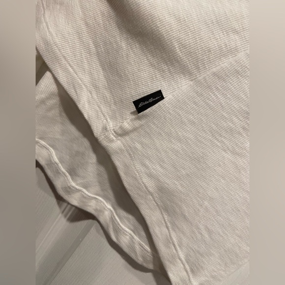 NWT Eddie Bauer Size XL White Cotton Scoop Neck Snap Long Sleeve Henley Top - Picture 7 of 14